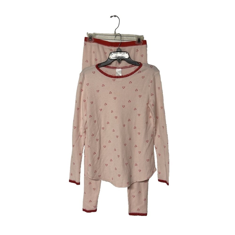 Rachel Parcell Thermal Pajama Set Women's XS Pink Red Hearts Valentine's Day